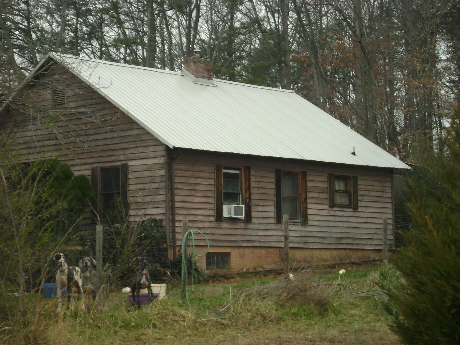 White metal roof on an old wood sided farmhouse, from a Asphalt Shingle Roof Repair job in White Post